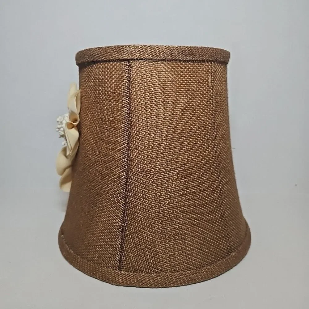 Burlap Lampshade Beige Flowers Satin Interior Bell Shape Boho Vintage Style 9